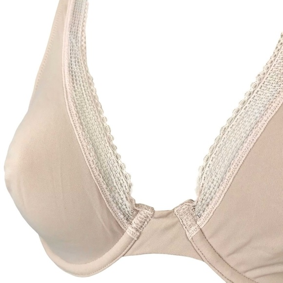 New Victorias Secret Unlined Demi Bra Lace Trim Sheer Stretch Nude Beige - Picture 3 of 4